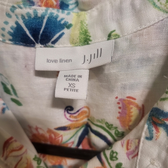 J. Jill Love Linen Tunic Top XS Petite 100% Linen Feminine Floral Whimsical - Picture 5 of 6